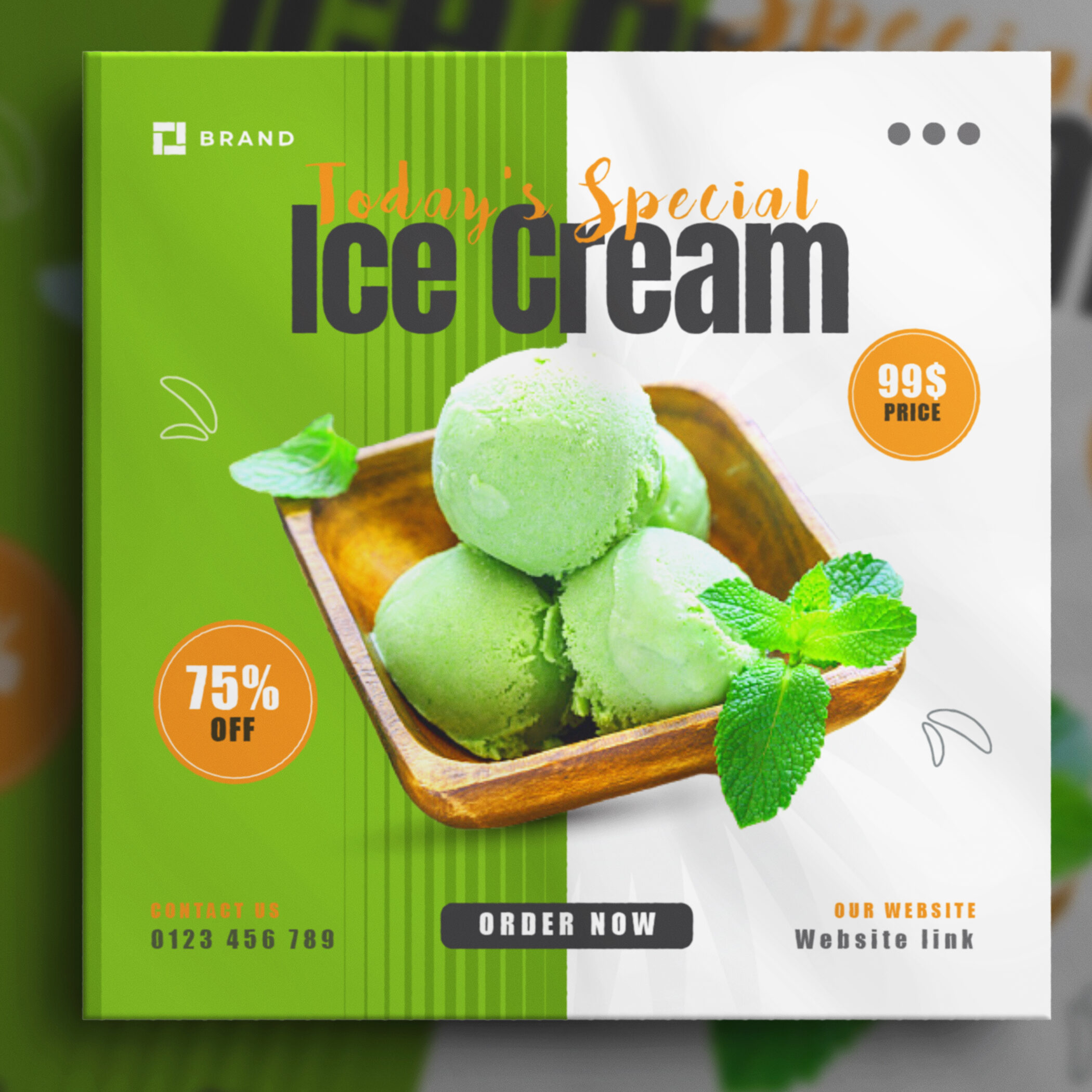 Delicious ice cream and instagram food social media banner post design template